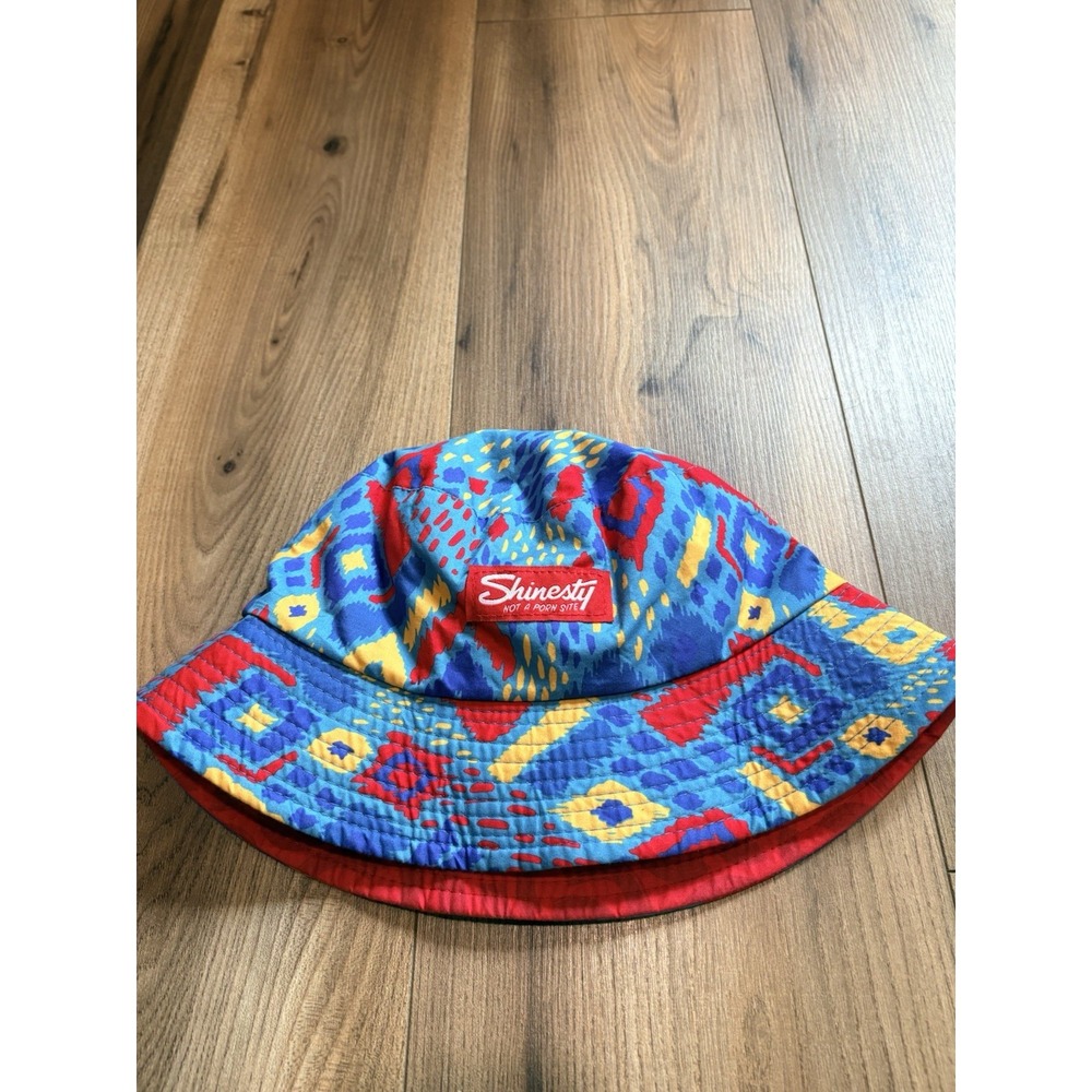 Shinesty Bucket Hat Multicolor One Size Stay Weird Reversible Red Blue Colorful